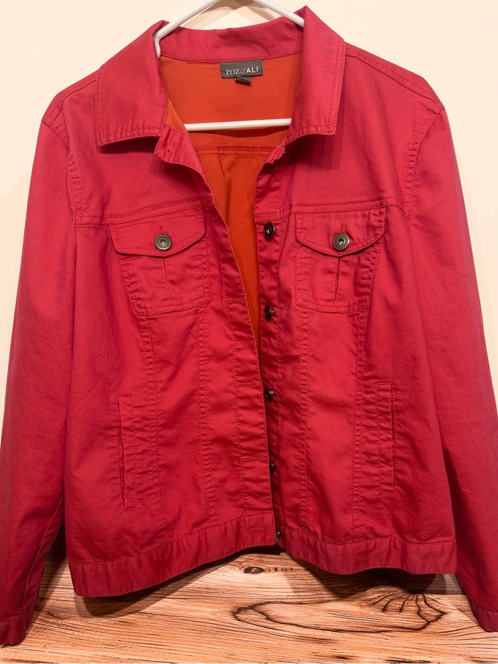 Roz & Ali Coral-Red Utility Jean Jacket